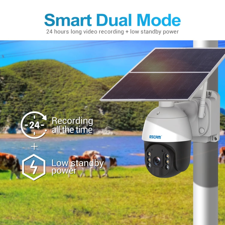 ESCAM QF724 3MP 24h Recording Cloud Storage PT 4G PIR Alarm IP Camera with Solar Panel, US Plug, EU Plug ESCAM QF724 3MP 24h Recording Cloud Storage PT 4G PIR Alarm IP Camera with Solar Panel, US Plug, EU Plug